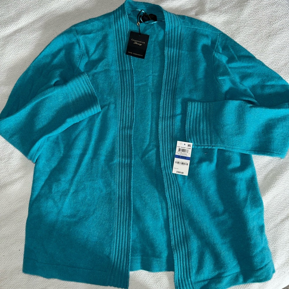 NWT Cashmere Sophisticate Teal Open-Front Sweater Cardigan